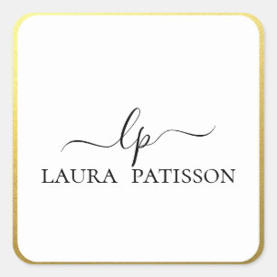 Gold elegant chic script with monogram square sticker