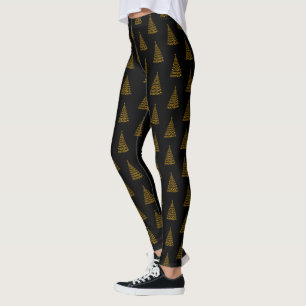 Gold Elegant Christmas Tree Leggings