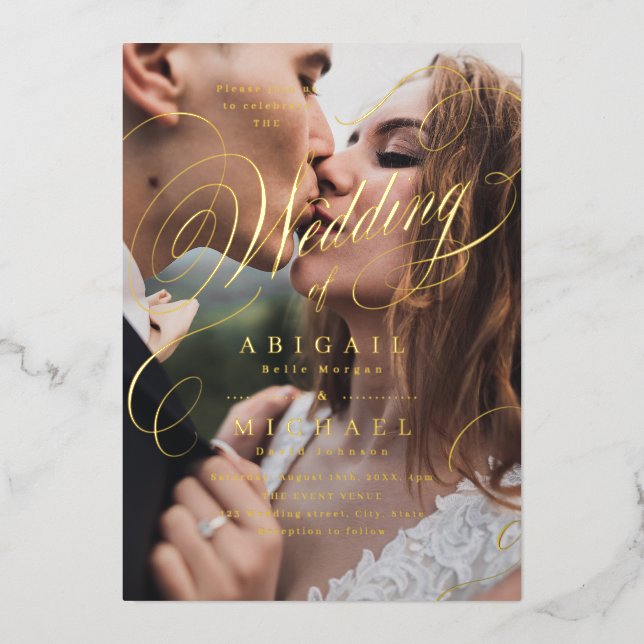 Gold elegant classic calligraphy photo wedding (Front)