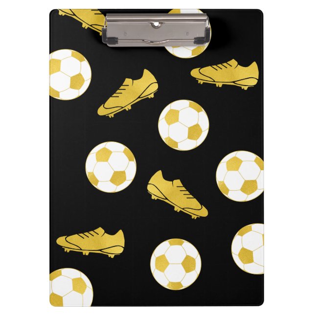 Gold Elegant Classic Soccer Cleats Ball Black  Clipboard (Front)