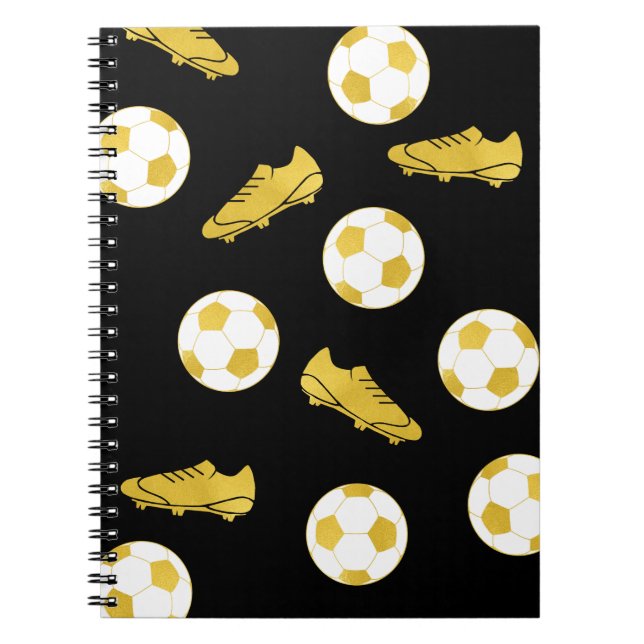 Gold Elegant Classic Soccer Cleats Ball Black  Notebook (Front)