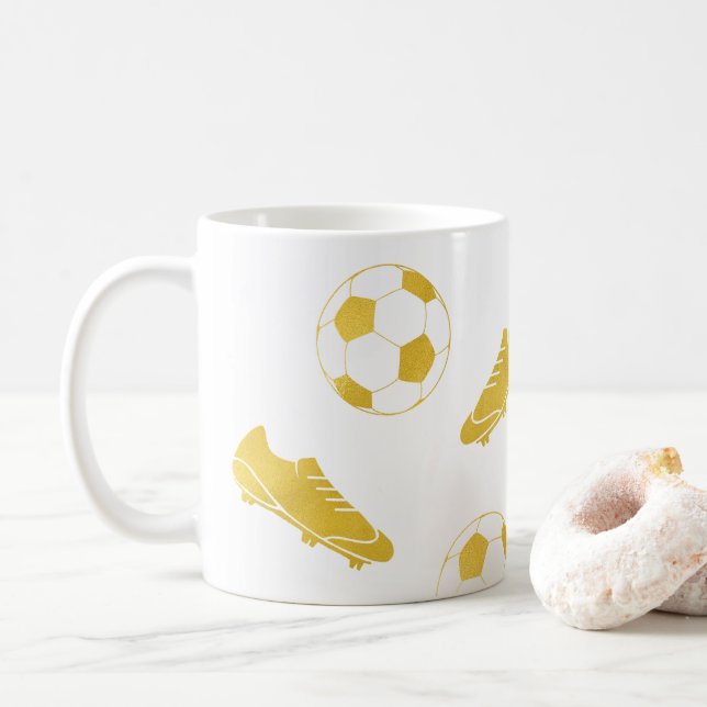 Gold Elegant Classic Soccer Cleats Ball  Coffee Mug (With Donut)