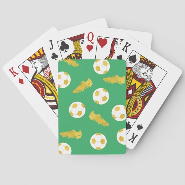 Gold Elegant Classic Soccer Cleats Ball Green Playing Cards (Back)