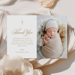 Gold Elegant Cross Calligraphy Photo Baptism Thank You Card<br><div class="desc">Gold Elegant Cross Calligraphy Photo Baptism Thank You Card features a delicate modern cross,  paired with modern type and beautiful calligraphy script.</div>