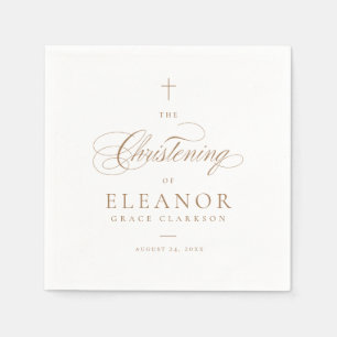 Gold Elegant Cross Script Calligraphy Christening Napkin