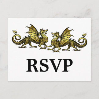 Gold Elegant Dragons Response Postcard