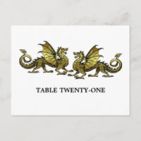 Gold Elegant Dragons Table Number Postcard