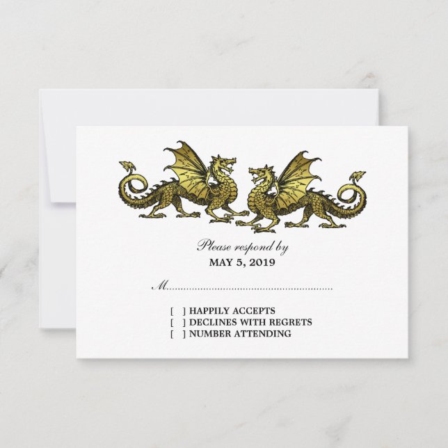 Gold Elegant Dragons Wedding Response Card (Front)