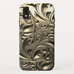 Gold elegant engraved metal look abstract iPhone XR case