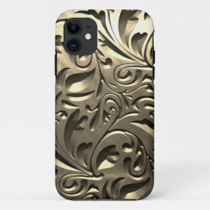 Gold elegant engraved metal look abstract iPhone 11 case