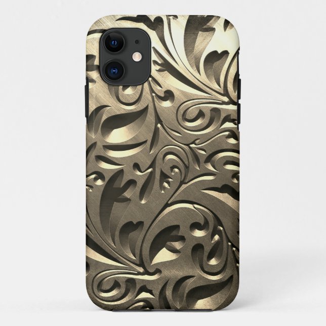 Gold elegant engraved metal look abstract Case-Mate iPhone case (Back)