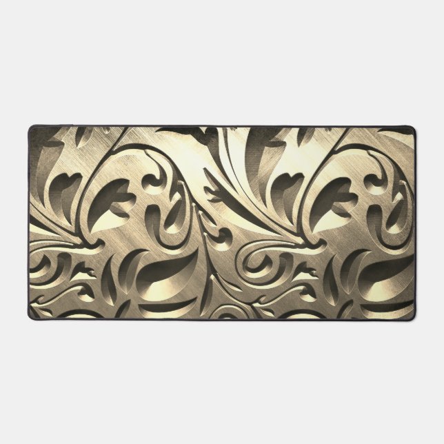 Gold elegant engraved metal look  abstract desk mat (Front)