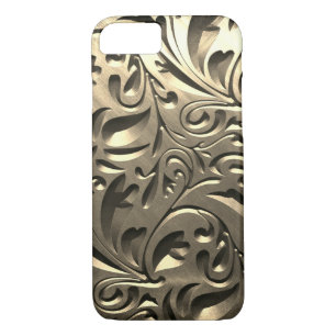 Gold elegant engraved metal look floral abstract Case-Mate iPhone case