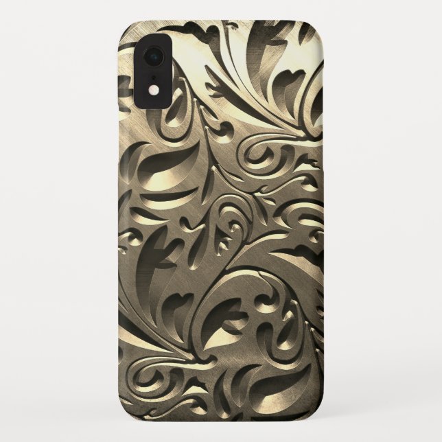 Gold elegant engraved metal look floral abstract Case-Mate iPhone case (Back)
