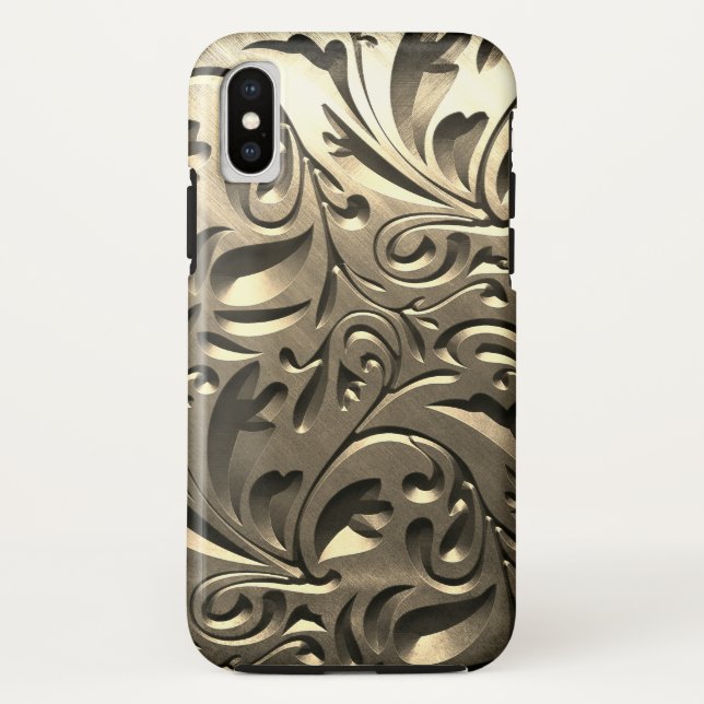 Gold elegant engraved metal look floral abstract Case-Mate iPhone case (Back)