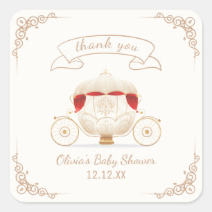 Gold Elegant Fairytale Carriage Baby Shower Square Sticker