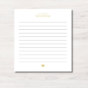 Gold Elegant Heart Minimalist Custom Name Lined Notepad