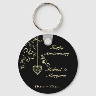 Gold Elegant Heart Wedding Anniversary Keychain