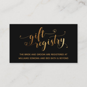 Gold Elegant Hearts Script, Black Gift Registry Enclosure Card