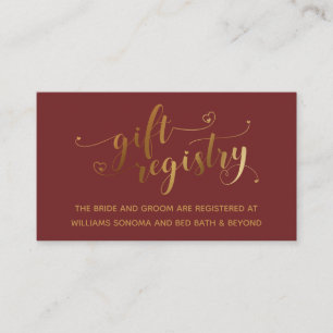 Gold Elegant Hearts Script Burgundy Gift Registry Enclosure Card