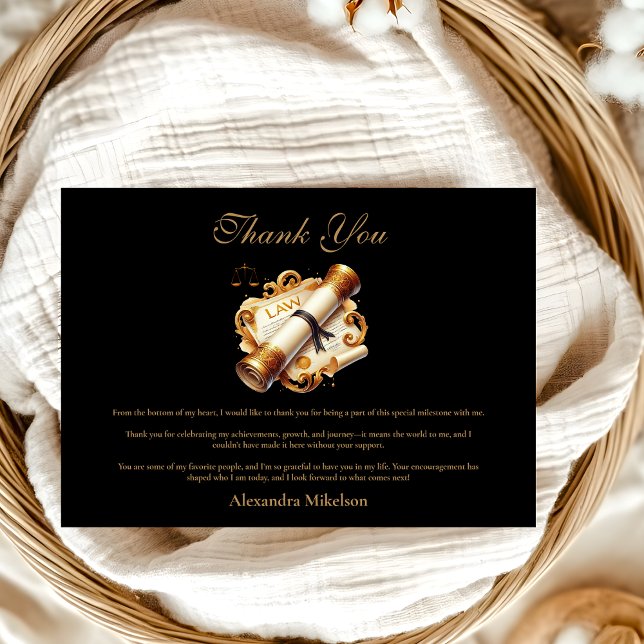 Gold Elegant Law School Graduation Thank You Card (Creator Uploaded)