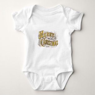 Gold Elegant Merry Christmas Rustic Vintage   Baby Bodysuit