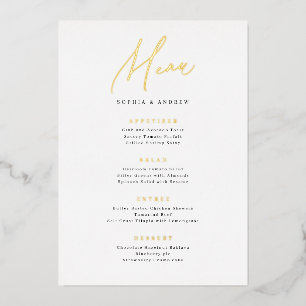 Gold elegant modern script minimalist wedding menu