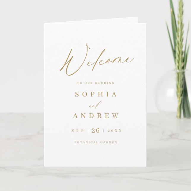 Gold elegant modern script minimalist wedding program (Front)