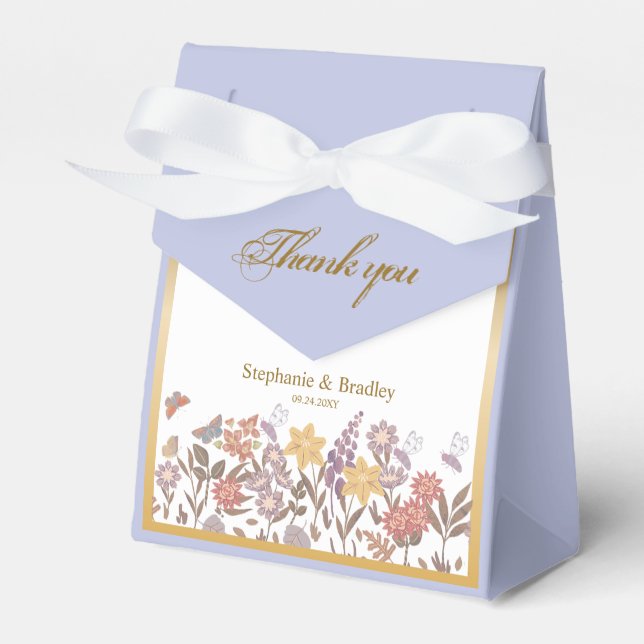 Gold Elegant Modern Wildflower Thank You Wedding  Favor Box (Front Side)