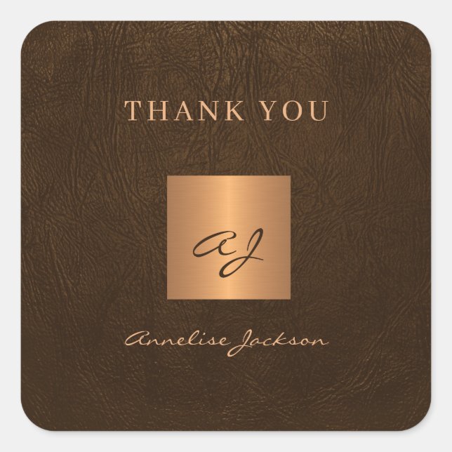 Gold elegant monogram name elegant thank you square sticker (Front)