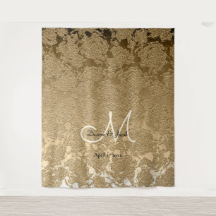 Gold Elegant Monogram Wedding Photo Booth Tapestry