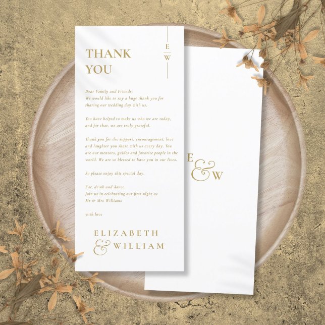 Gold Elegant Monogram Wedding Thank You Place Card (Gold Elegant Monogram Wedding Thank You Place Card)