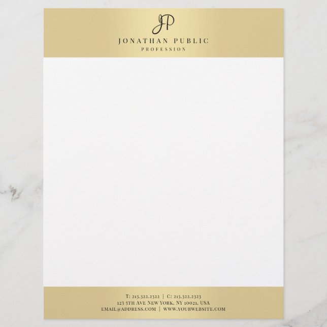 Gold Elegant Monogrammed Template Glamourous Letterhead (Front)