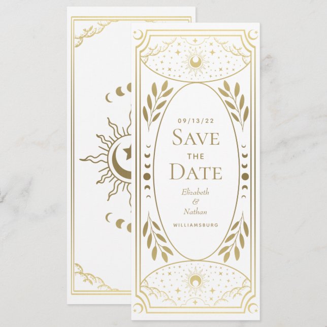 Gold Elegant Mystical Tarot Card Save the Date (Front/Back)