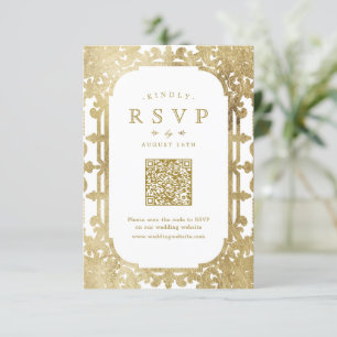 Gold elegant ornate romantic vintage QR code  RSVP Card