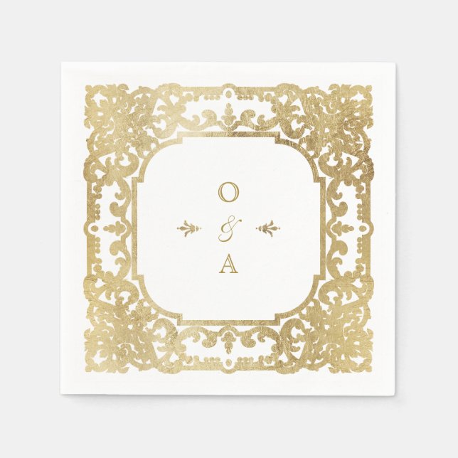 Gold elegant ornate vintage wedding monogram napkin (Front)