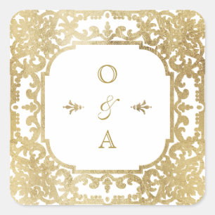 Gold elegant ornate vintage wedding monogram square sticker