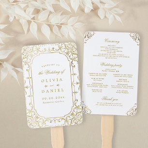 Gold elegant ornate vintage wedding program hand fan