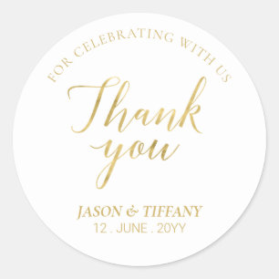 Gold   Elegant Party Favour Thank you Classic Round Sticker