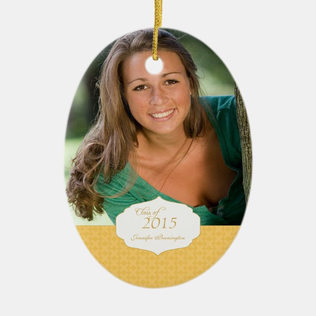 Gold elegant pattern graduation photo ornament (Front)