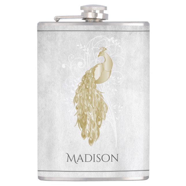 Gold Elegant Peacock Flask (Front)