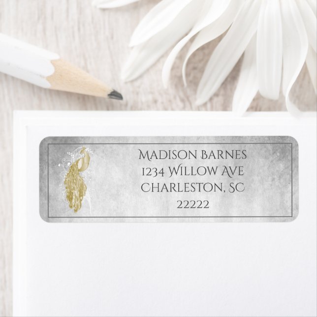 Gold Elegant Peacock Label (Insitu)