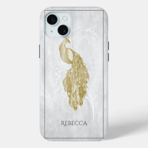 Gold Elegant Peacock Personalized iPhone 15 Mini Case