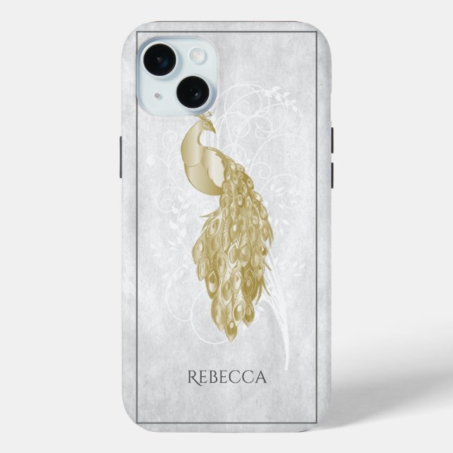 Gold Elegant Peacock Personalized Case-Mate iPhone Case (Back)