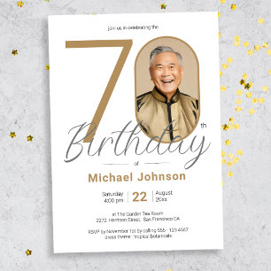 Gold Elegant Photo 70th Birthday Party Invitation