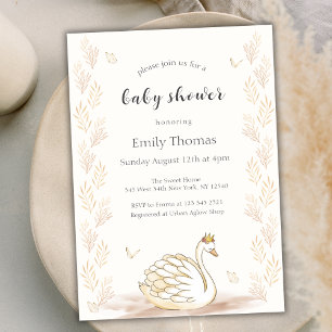 Gold Elegant Princess Swan Butterfly Baby Shower Invitation