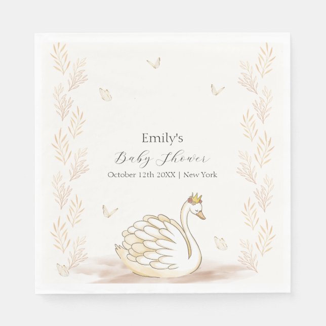 Gold Elegant Princess Swan Butterfly Baby Shower  Napkin (Front)