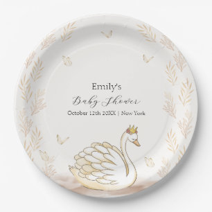 Gold Elegant Princess Swan Butterfly Baby Shower  Paper Plate