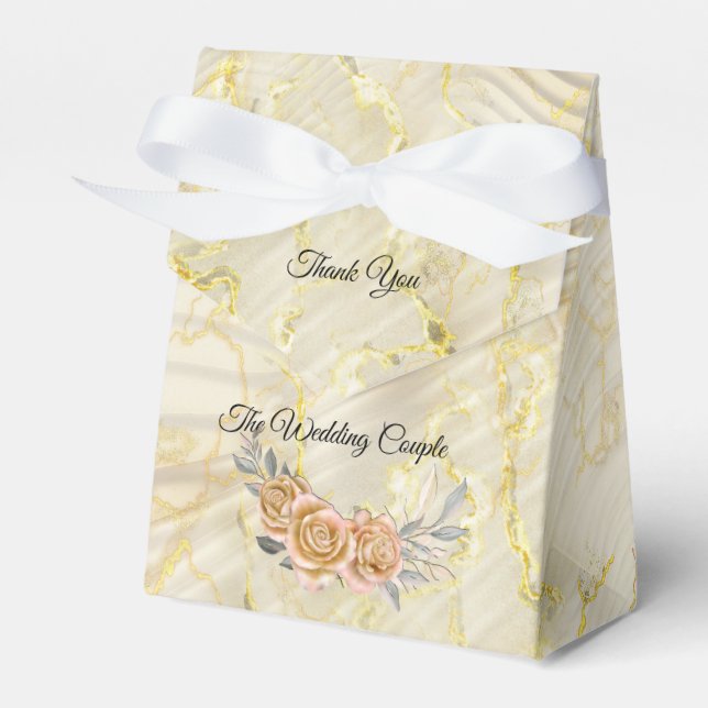 Gold Elegant Ripple Effect & Roses Favor Box (Front Side)