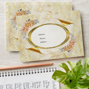 Gold Elegant Ripple Effect & Roses Leaves and Bird Envelope